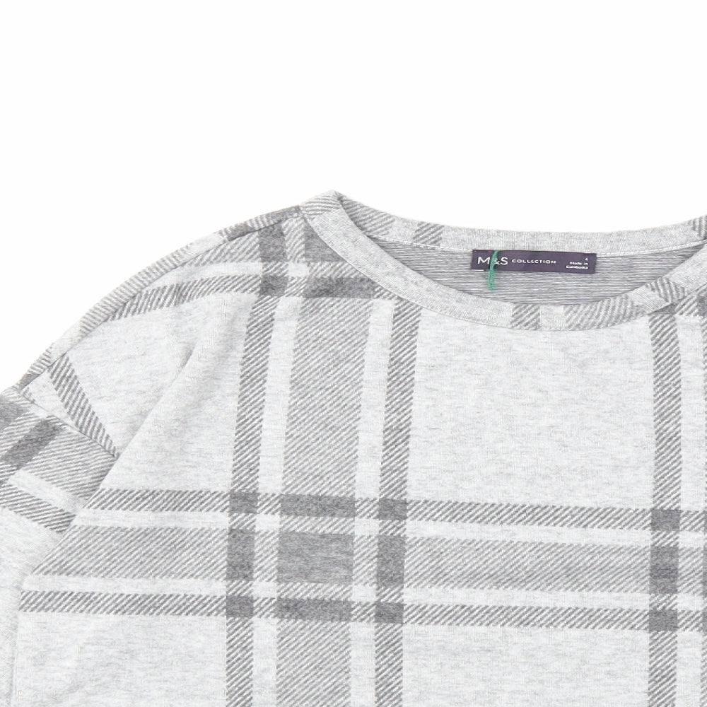 Marks and Spencer Womens Grey Check  Basic T-Shirt Size 6