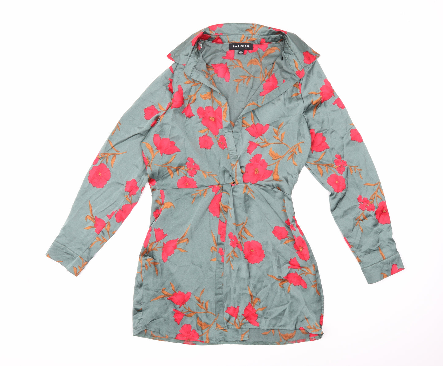 PARISIAN SIGNATURE Womens Green Floral  Basic Blouse Size 14