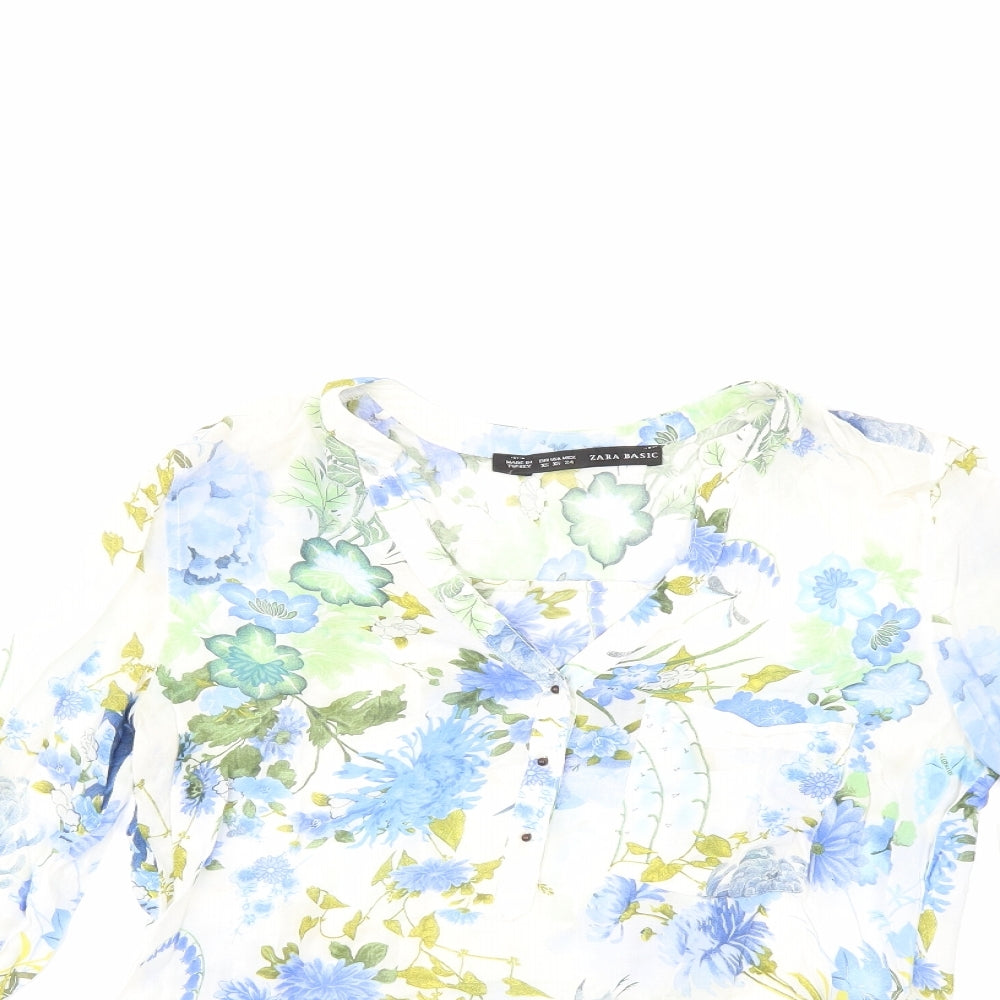 Zara Womens White Floral  Basic Blouse Size XS