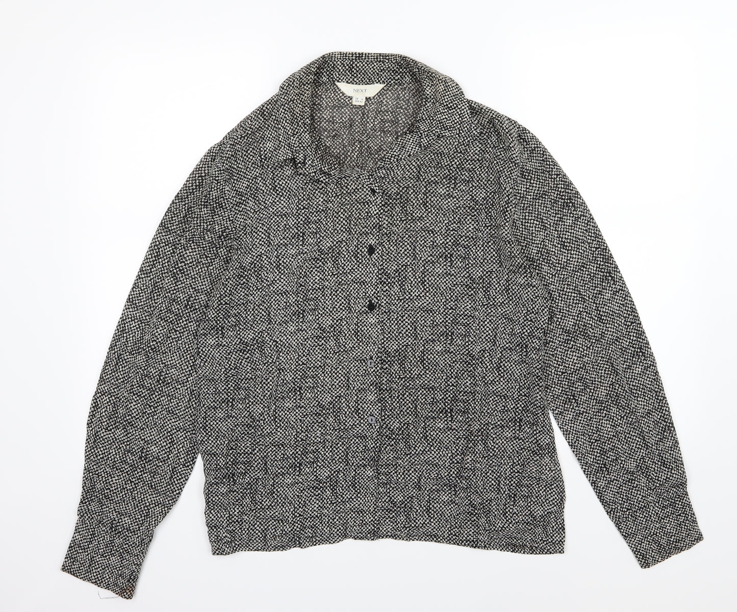 NEXT Womens Black Animal Print Woven Basic Button-Up Size 14