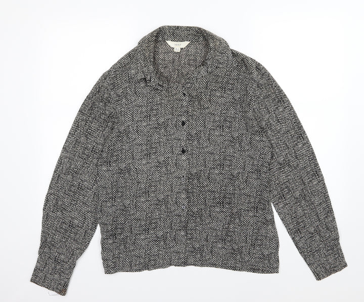 NEXT Womens Black Animal Print Woven Basic Button-Up Size 14