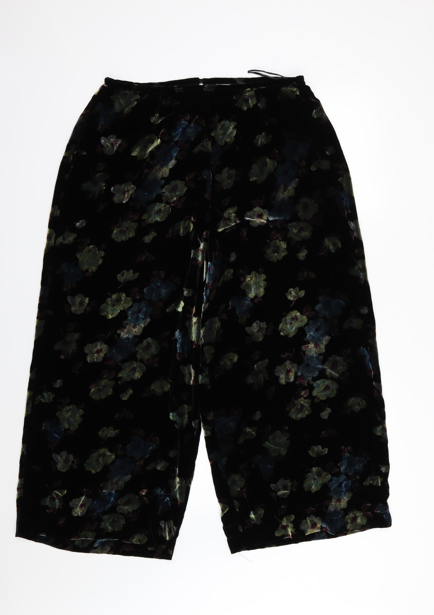 EAST Womens Black Floral Velour Trousers  Size 16 L25 in