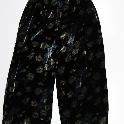 EAST Womens Black Floral Velour Trousers  Size 16 L25 in