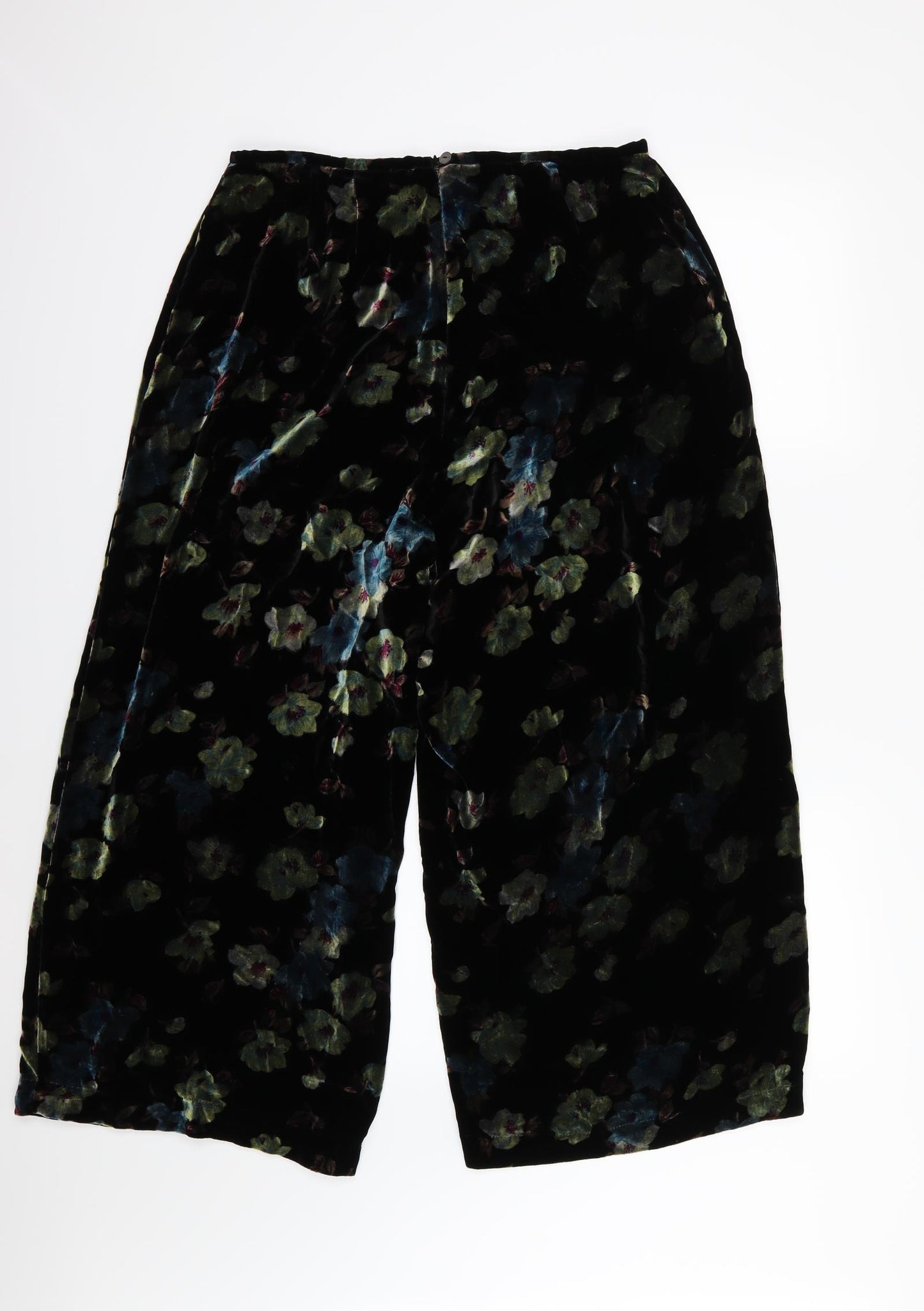 EAST Womens Black Floral Velour Trousers  Size 16 L25 in