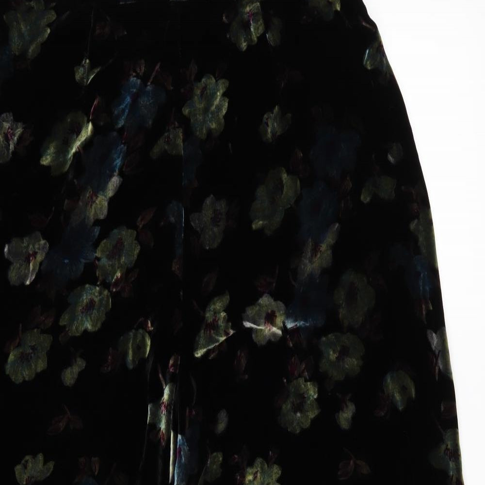 EAST Womens Black Floral Velour Trousers  Size 16 L25 in