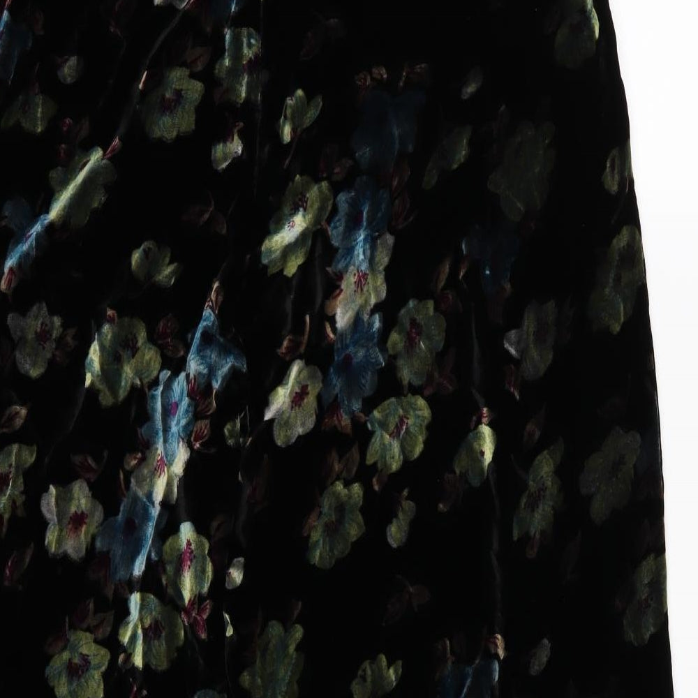 EAST Womens Black Floral Velour Trousers  Size 16 L25 in