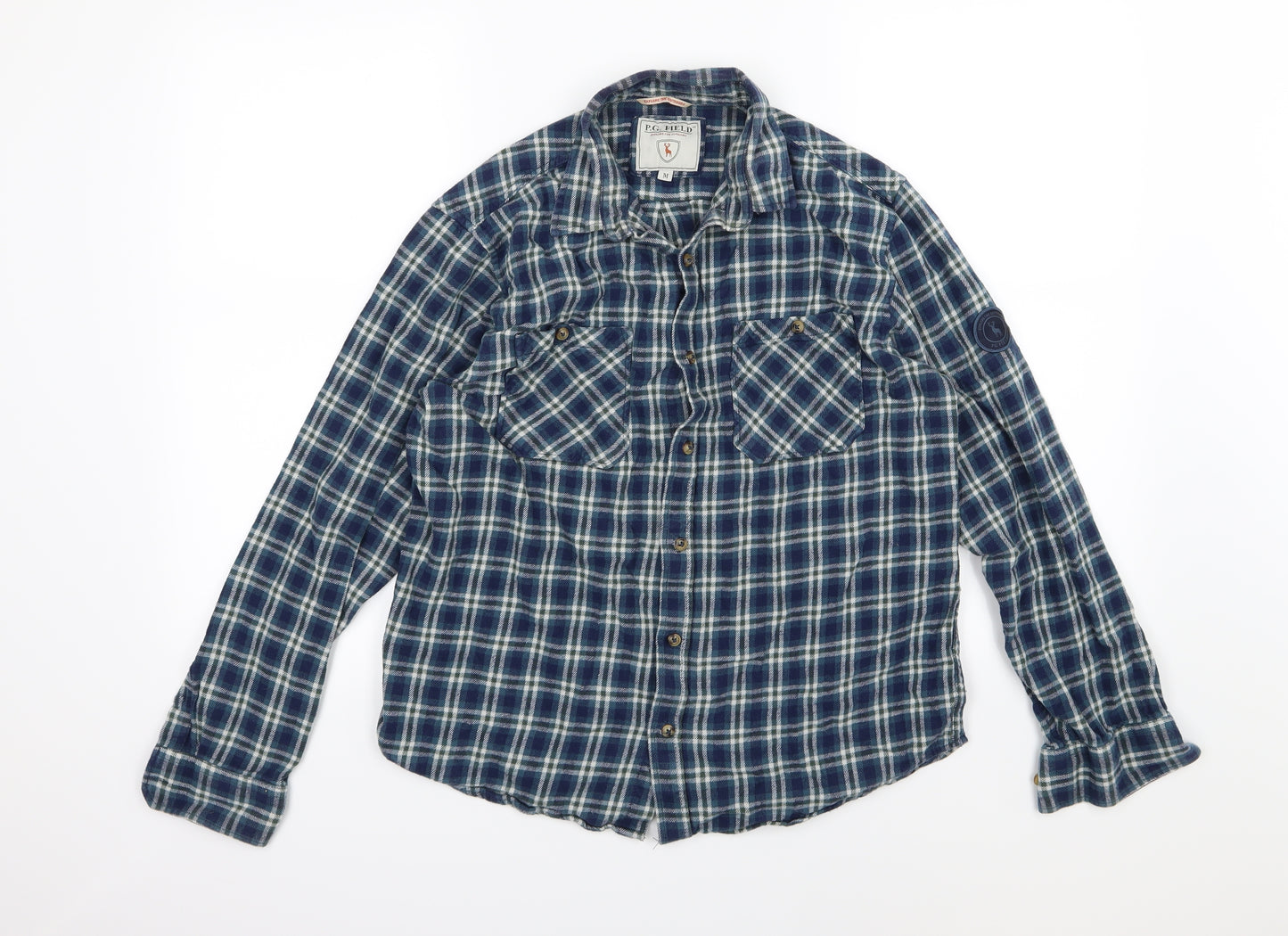 PG Field Mens Blue Striped Jersey  Button-Up Size M