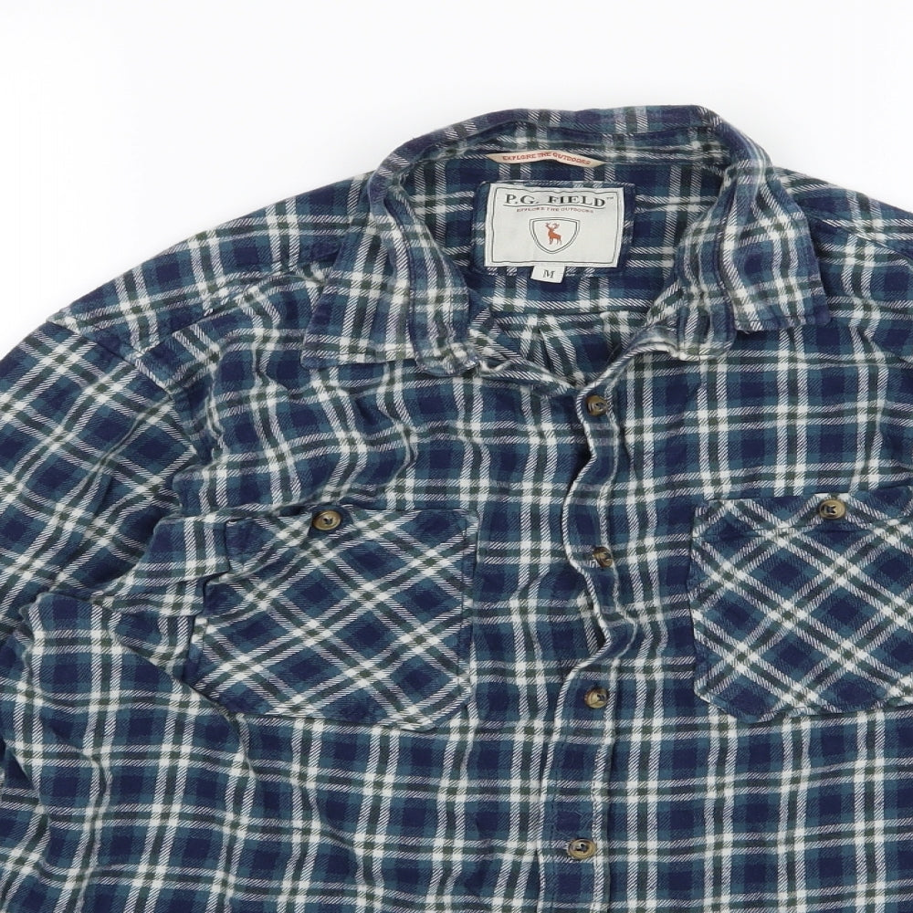 PG Field Mens Blue Striped Jersey  Button-Up Size M