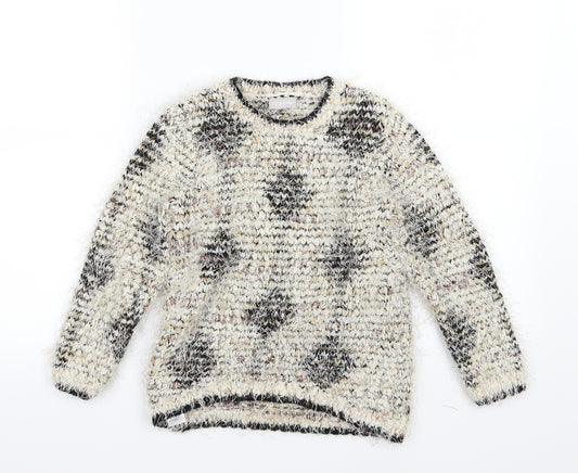 Matalan Girls Beige Argyle/Diamond Knit Pullover Jumper Size 8-9 Years