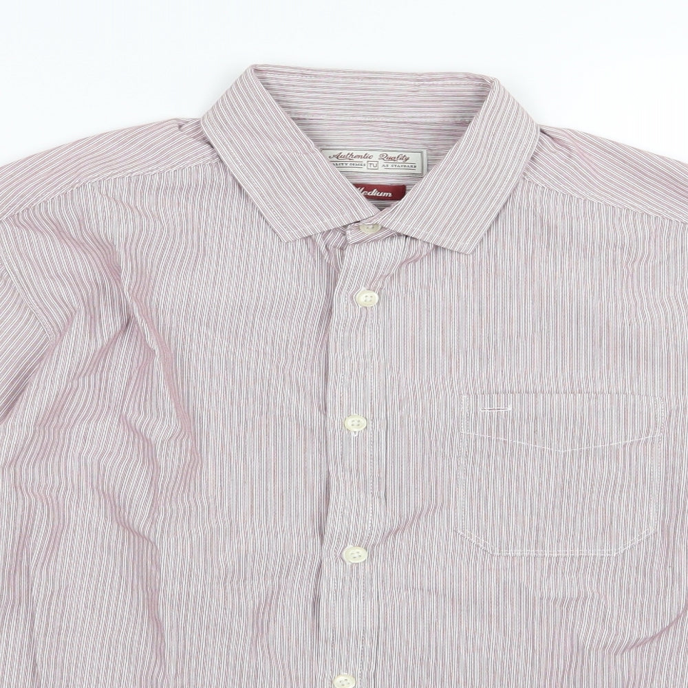 TU Mens Red Striped Woven  Button-Up Size M  - Burgundy