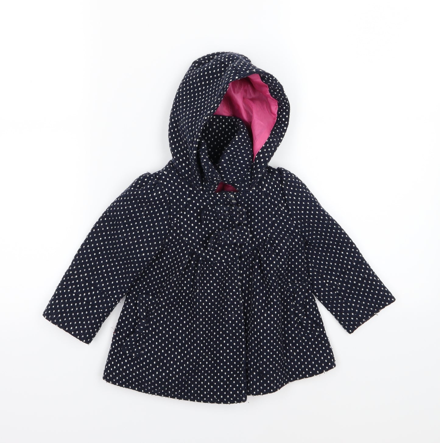F&F Girls Blue Polka Dot  Basic Coat Coat Size 9-12 Months
