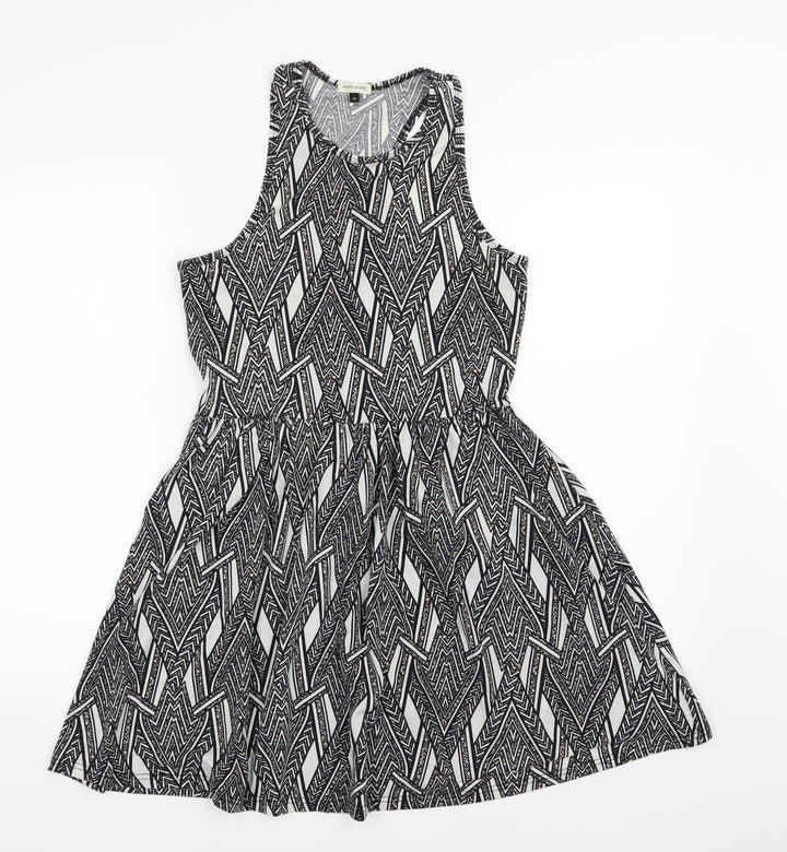River Island Womens Grey Striped Jersey Skater Dress  Size 10