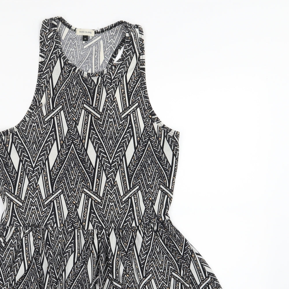 River Island Womens Grey Striped Jersey Skater Dress  Size 10