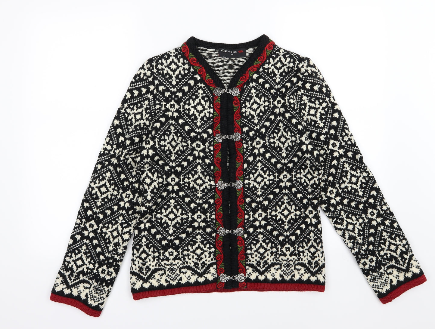 Ice wear Womens Black Argyle/Diamond Knit Cardigan Jumper Size M