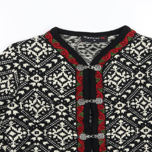 Ice wear Womens Black Argyle/Diamond Knit Cardigan Jumper Size M