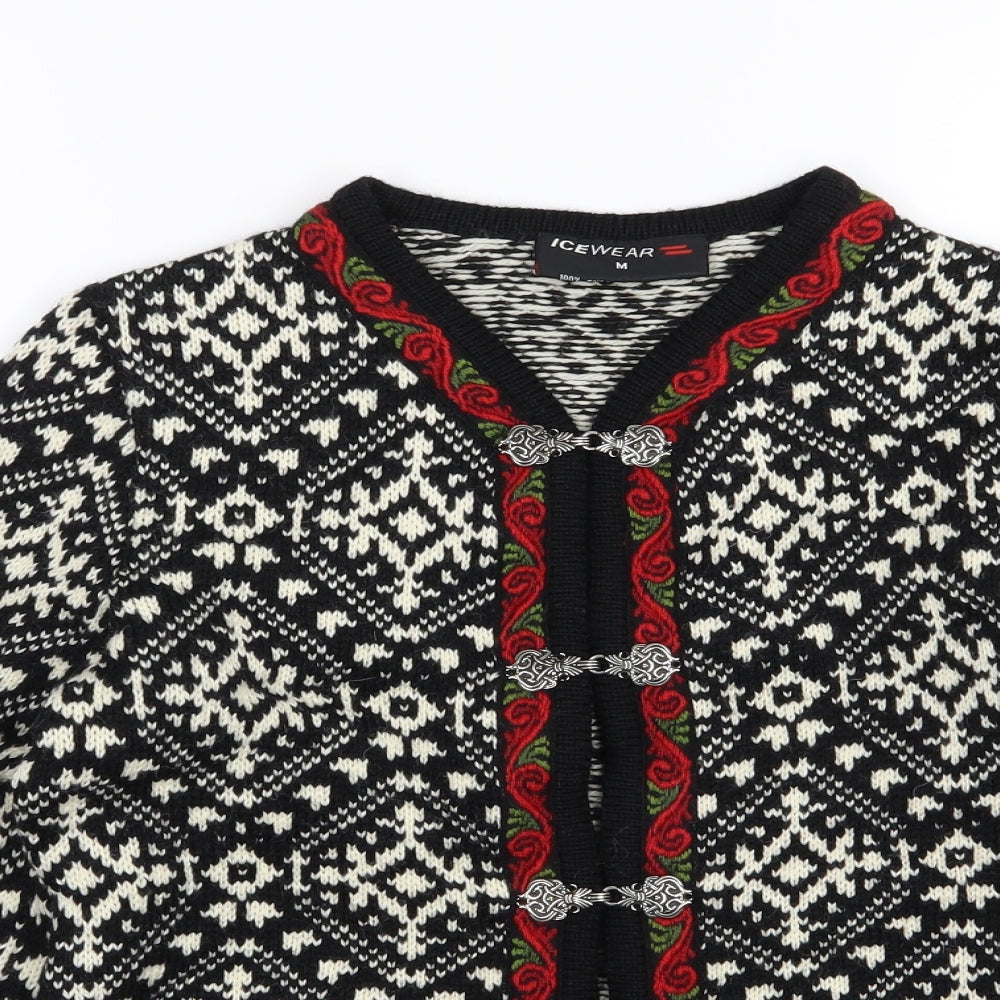 Ice wear Womens Black Argyle/Diamond Knit Cardigan Jumper Size M
