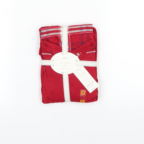 Marks and Spencer Womens Red Striped Jersey Top Pyjama Set Size S