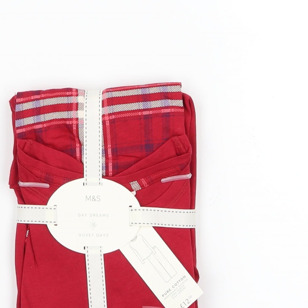 Marks and Spencer Womens Red Striped Jersey Top Pyjama Set Size S