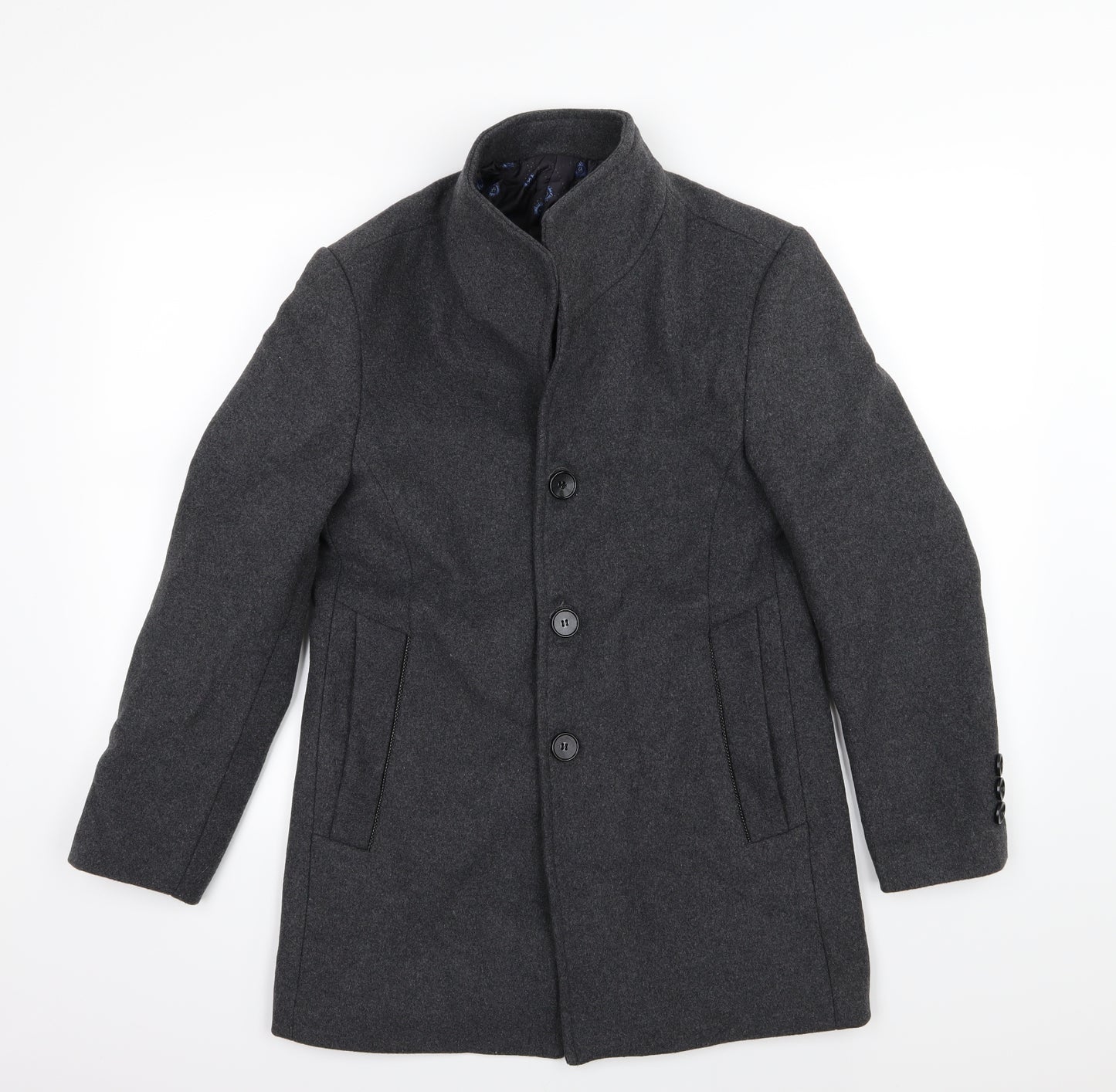 Kamikaze Mens Grey   Overcoat Coat Size 2XS