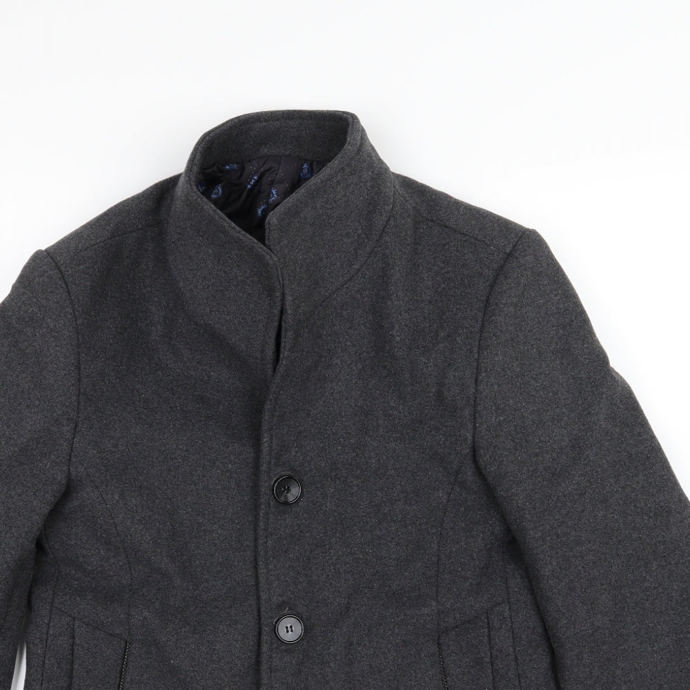 Kamikaze Mens Grey   Overcoat Coat Size 2XS
