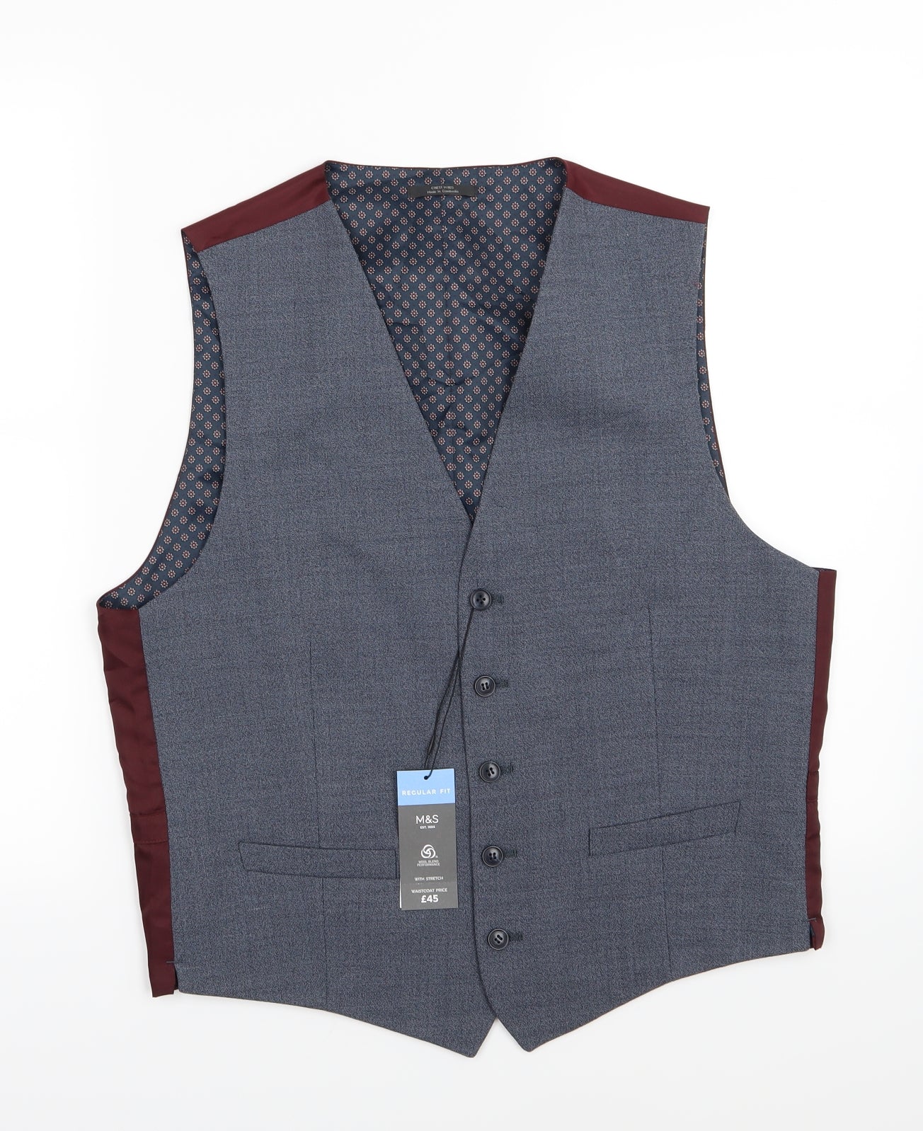 Marks and Spencer Mens Blue   Jacket Suit Waistcoat Size M