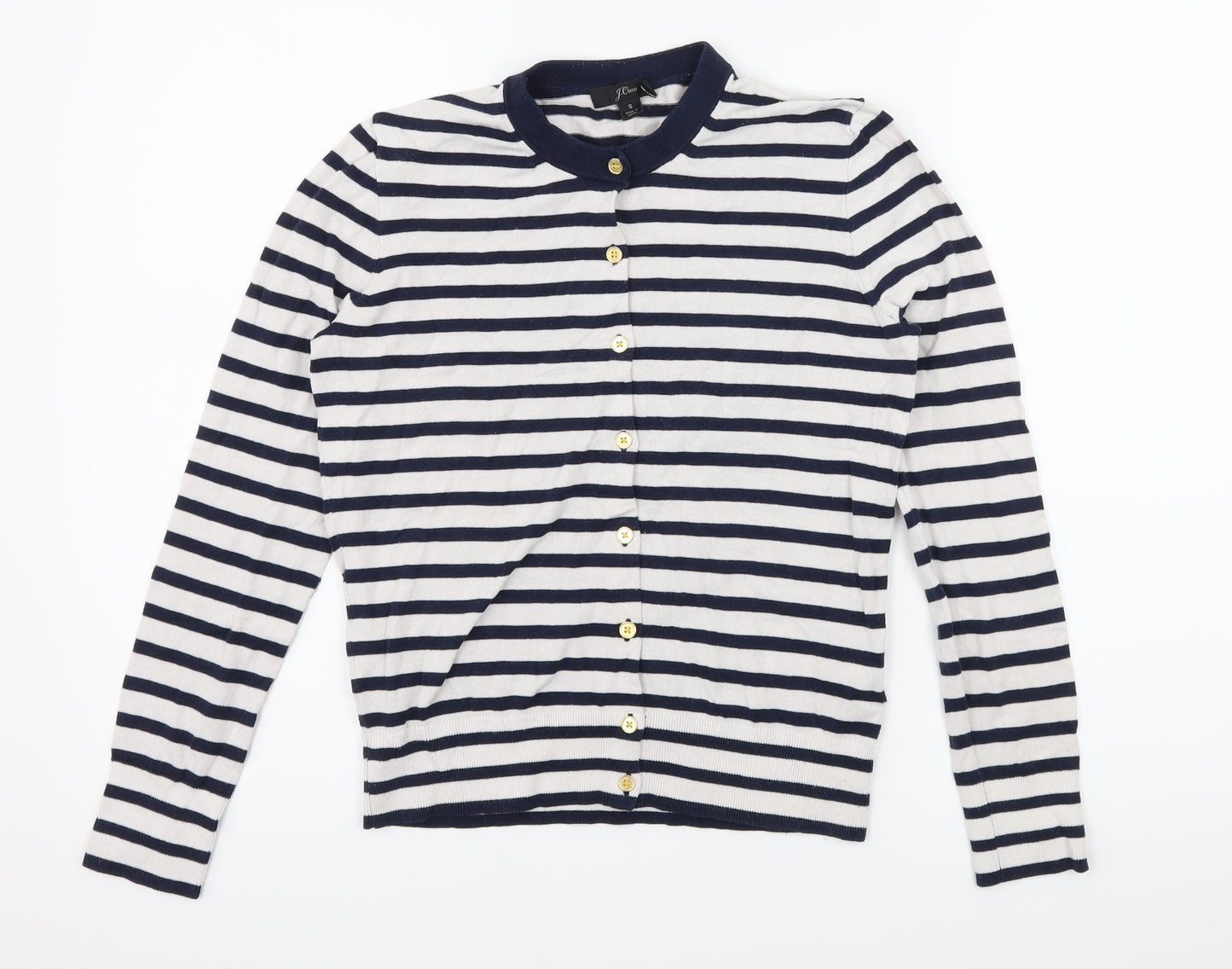 J.CREW Womens Blue Striped Knit Cardigan Jumper Size S