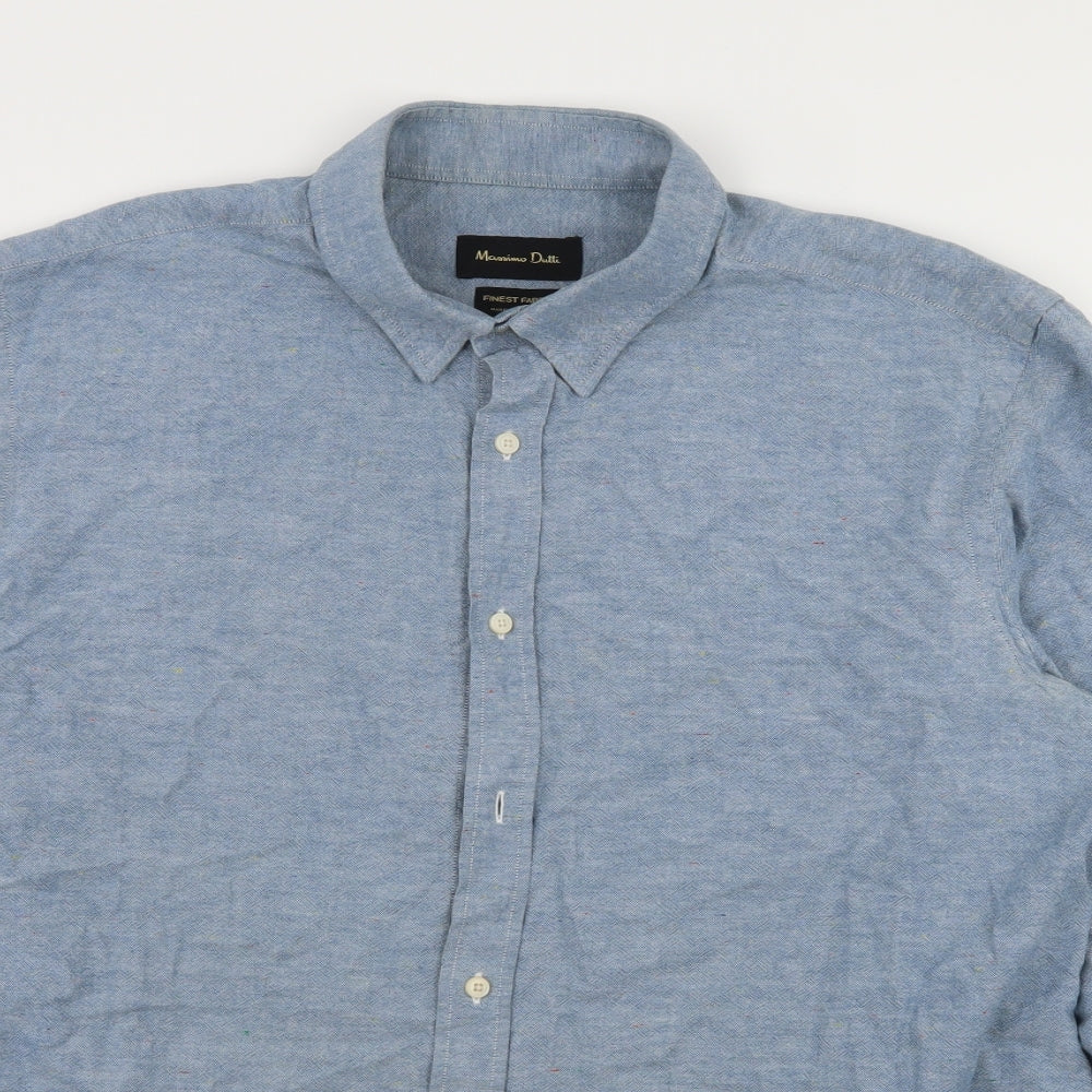 Massimo Dutti Mens Blue    Dress Shirt Size XL