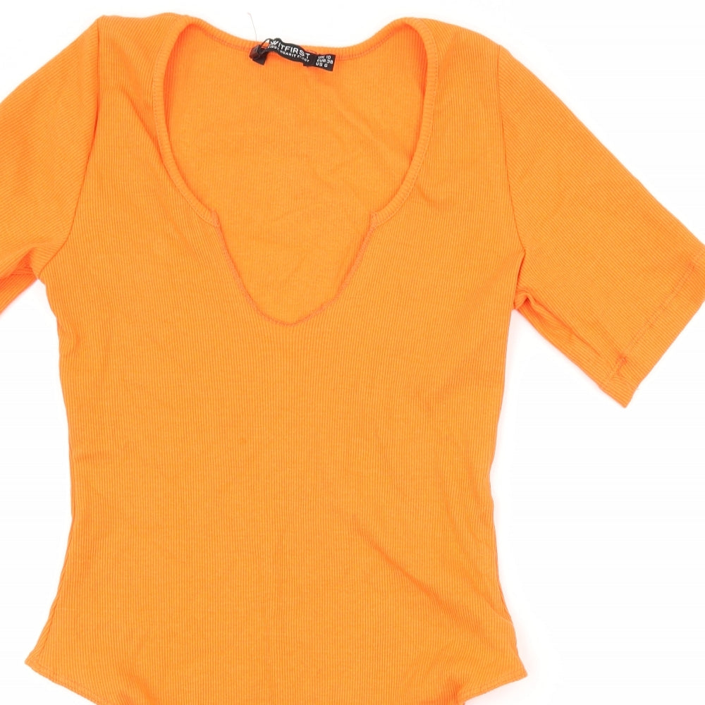 I SAW IT FIRST Womens Orange  Jersey Bodysuit One-Piece Size 10