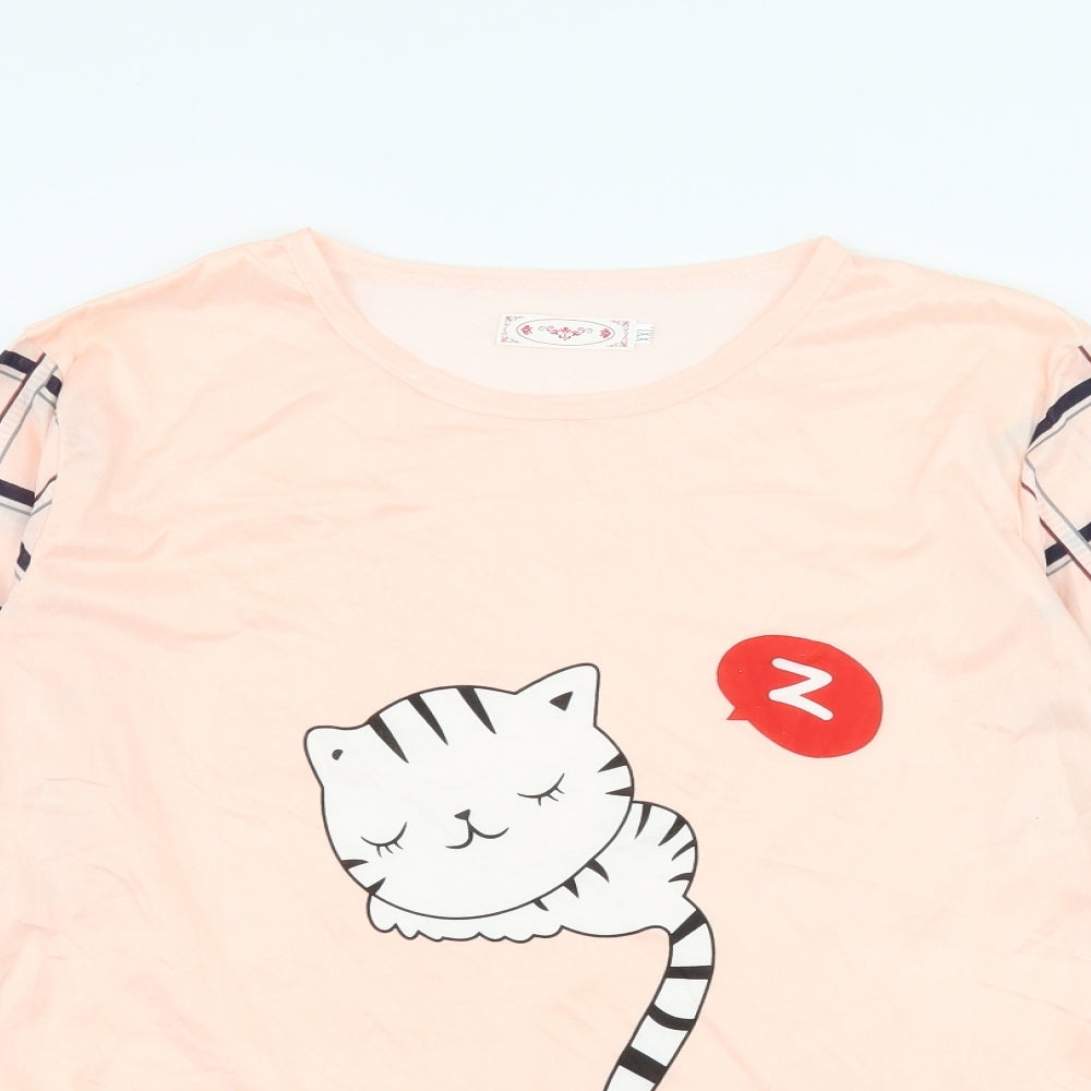 Preworn Womens Pink Geometric Jersey Top Pyjama Top Size 2XL  - Cat