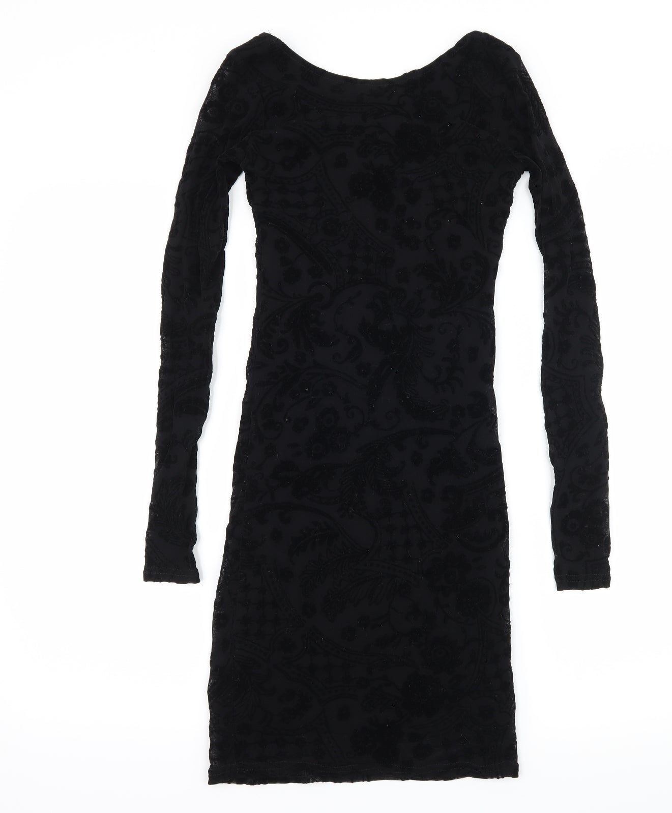 Boohoo Womens Black Floral Velour Bodycon  Size 8