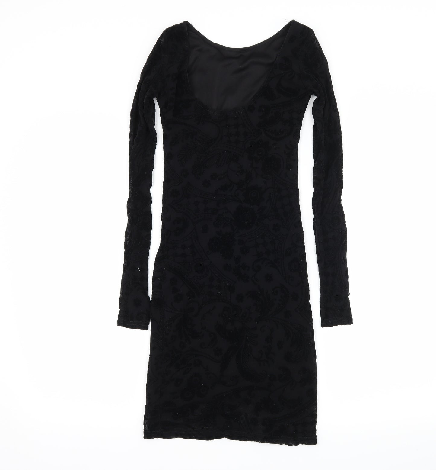 Boohoo Womens Black Floral Velour Bodycon  Size 8