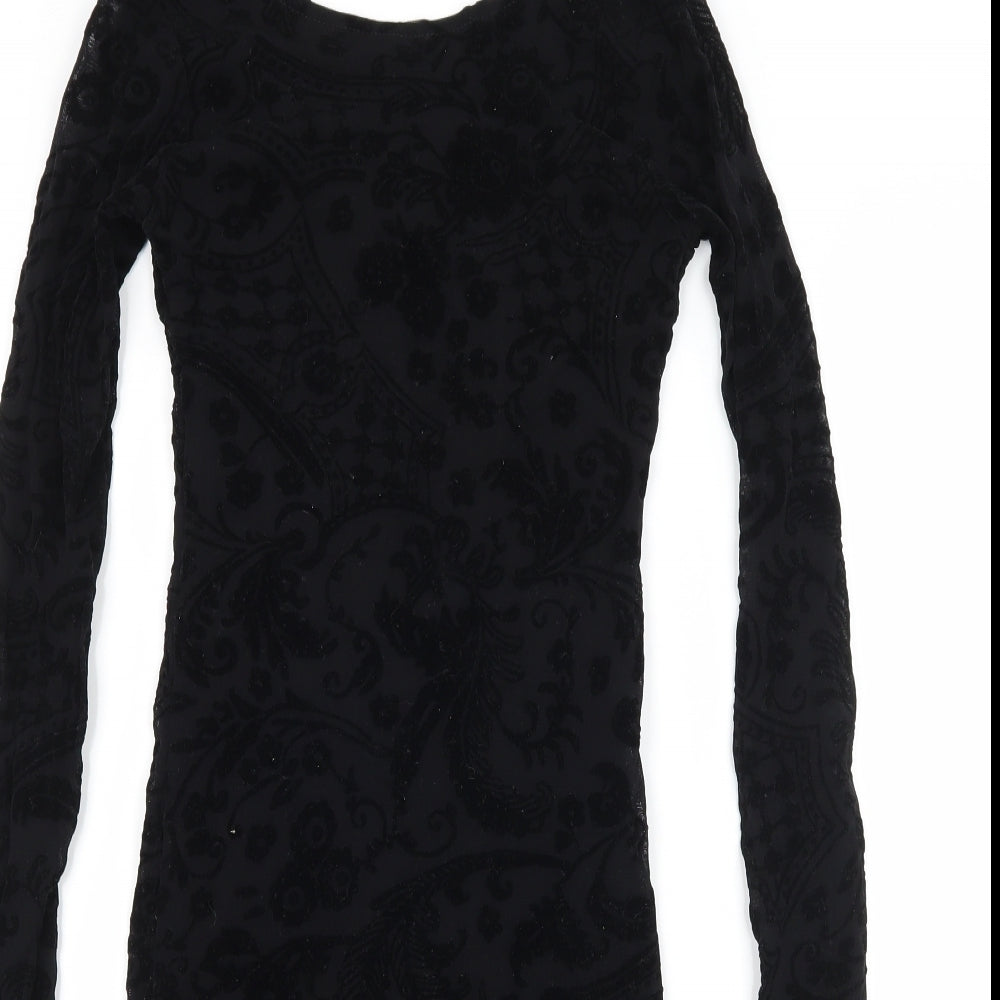 Boohoo Womens Black Floral Velour Bodycon  Size 8