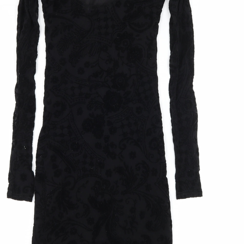 Boohoo Womens Black Floral Velour Bodycon  Size 8