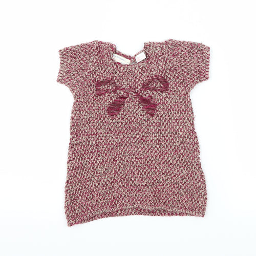 Zara Girls Pink Geometric Knit Jumper Dress  Size 6-9 Months  - Bow