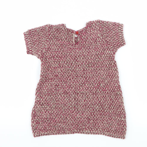 Zara Girls Pink Geometric Knit Jumper Dress  Size 6-9 Months  - Bow