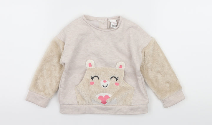 LC Waikiki Girls Ivory Jersey Pullover Jumper Size 6-9 Months - Bear