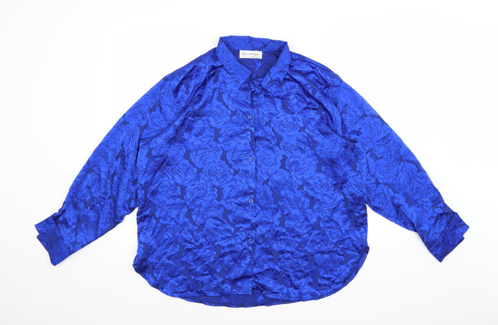 Miss Selfridge Womens Blue Floral Basic Button-Up Size 14