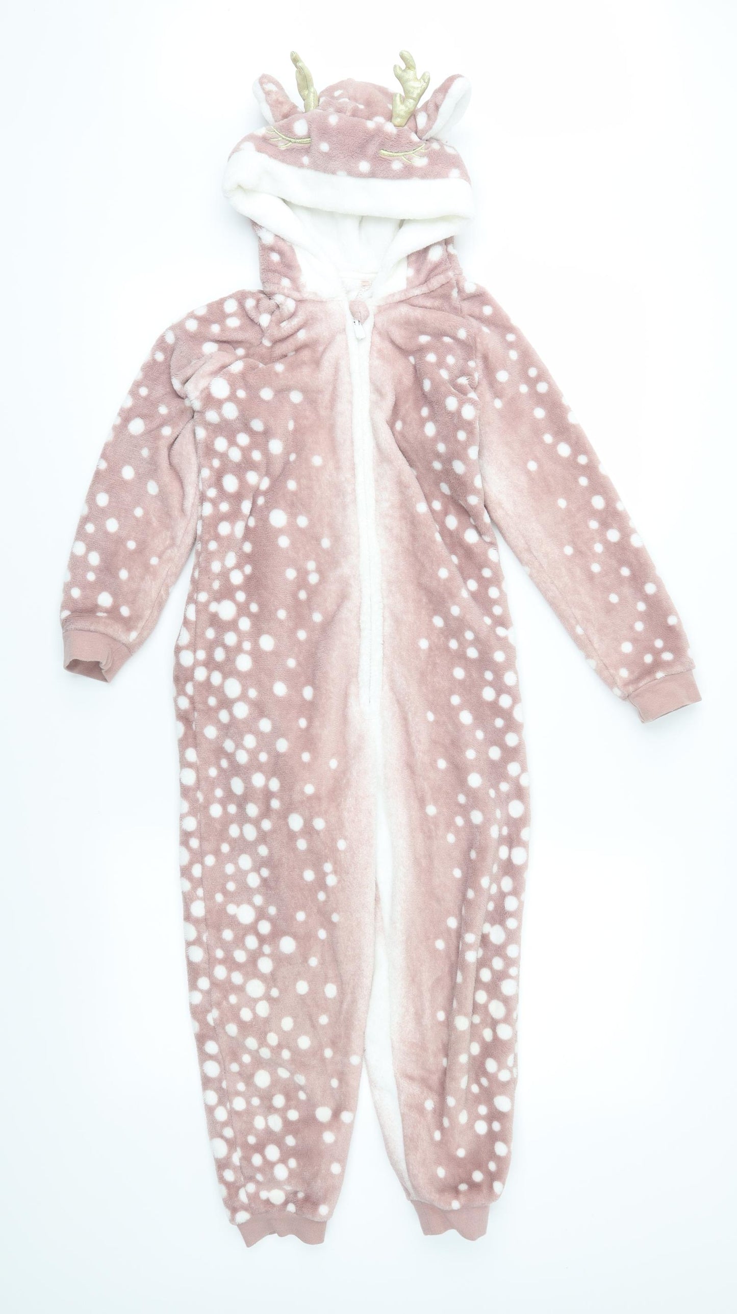 George Girls Brown Animal Print Fleece  One Piece Size 7-8 Years  - Reindeer