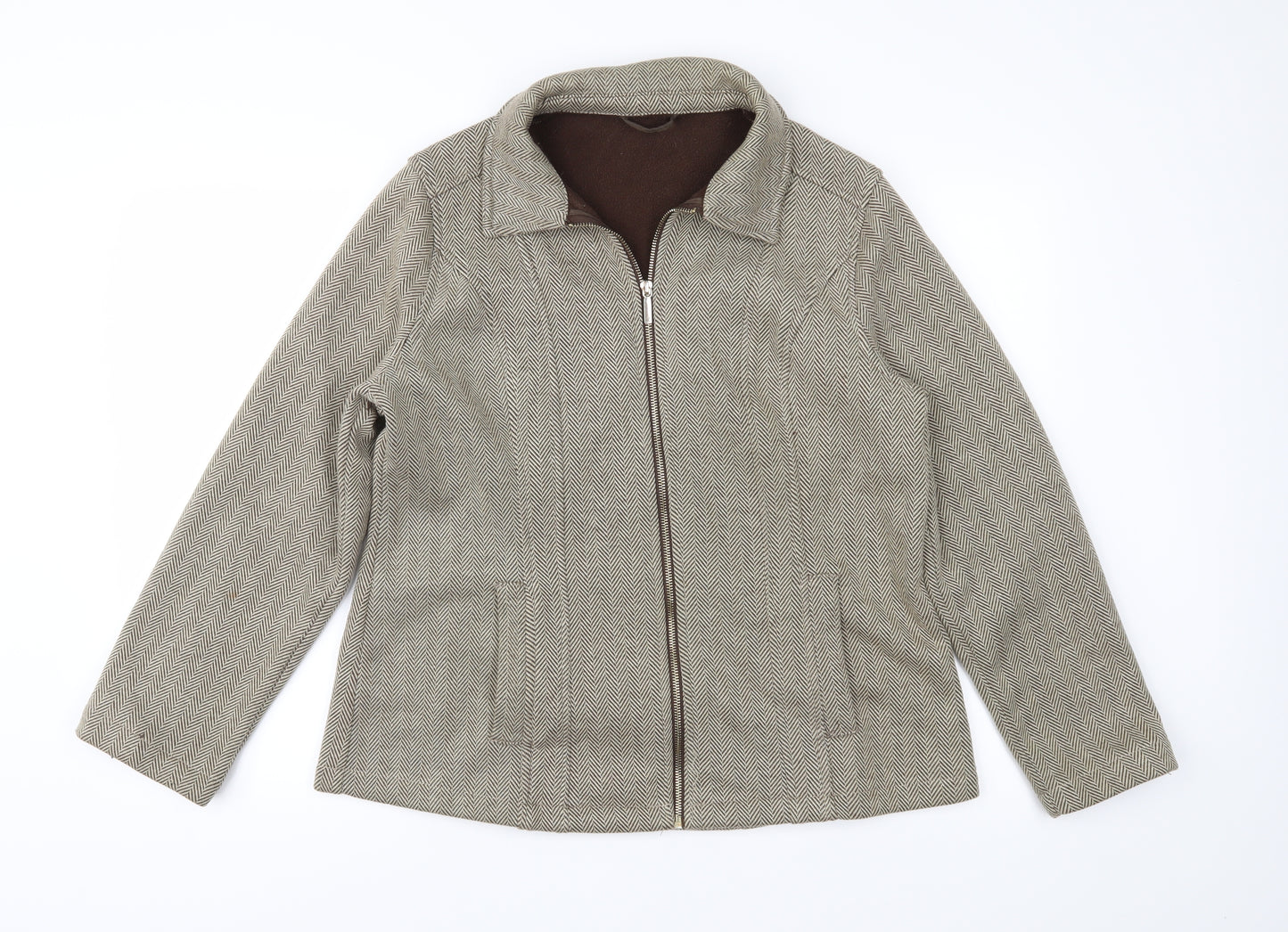 Marks and Spencer Womens Brown Herringbone Fleece Jacket Coat Size 16