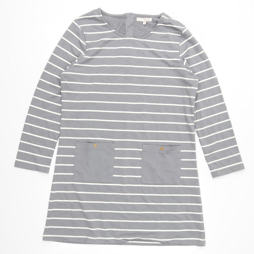 Tru Womens Grey Striped Jersey Tunic Blouse Size L