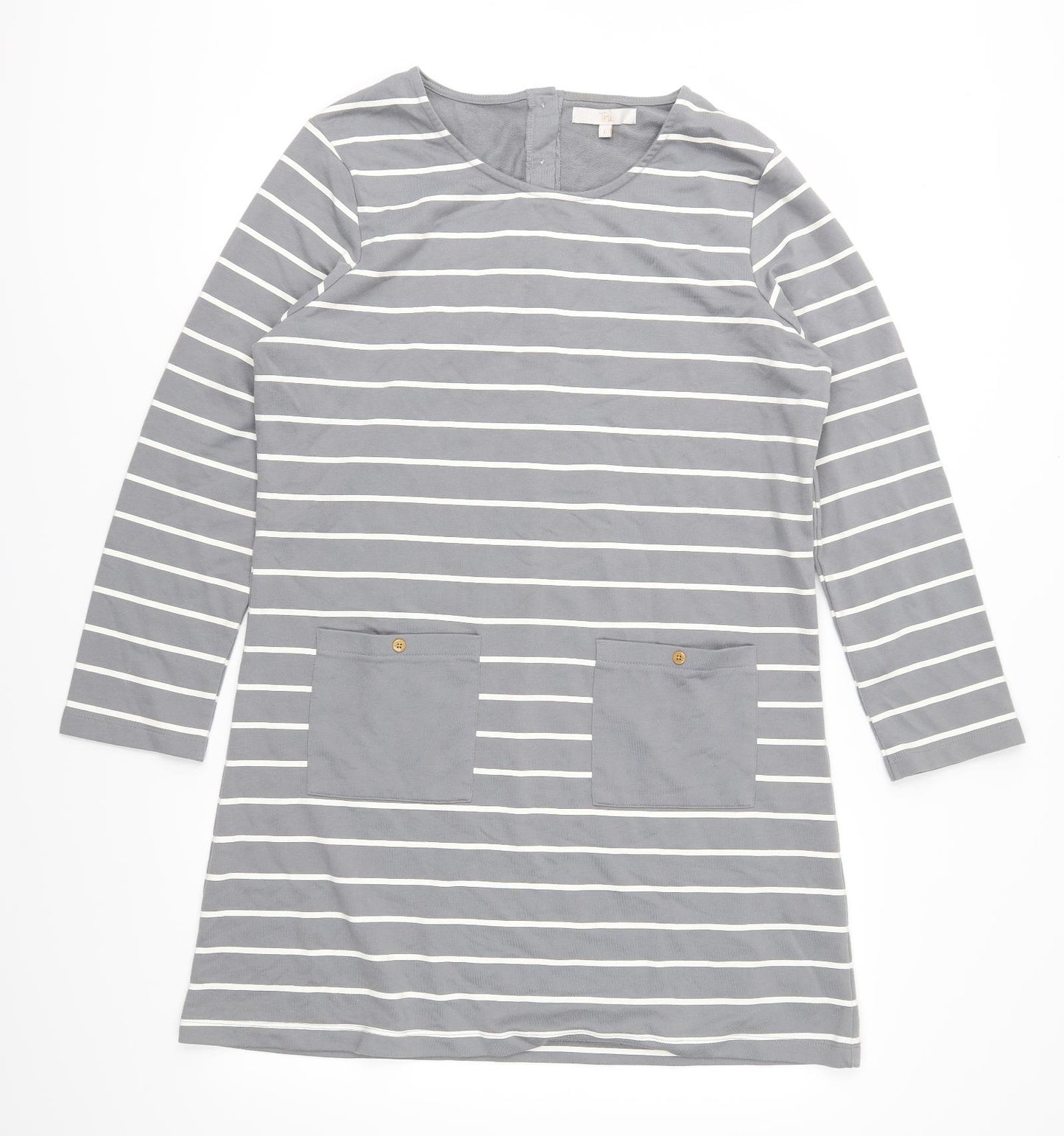 Tru Womens Grey Striped Jersey Tunic Blouse Size L
