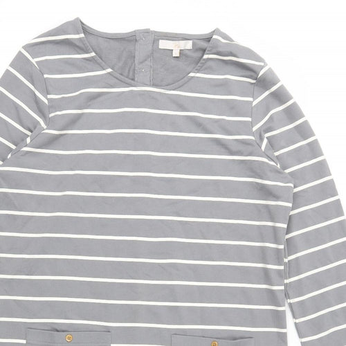 Tru Womens Grey Striped Jersey Tunic Blouse Size L