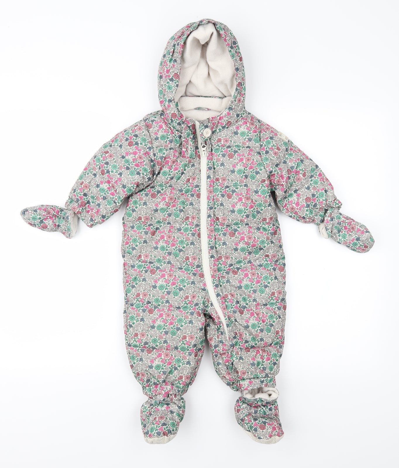 Gap Girls Pink Flecked  Overcoat Snowsuit Size 6-9 Months  - Mittens and boots included all in one