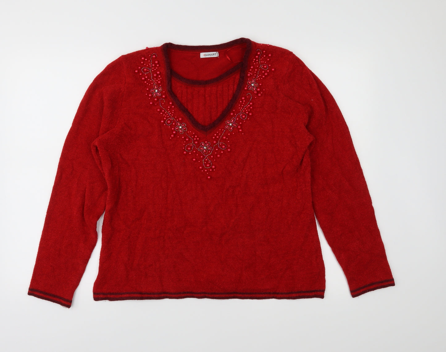Damart Womens Red  Knit Pullover Jumper Size 14