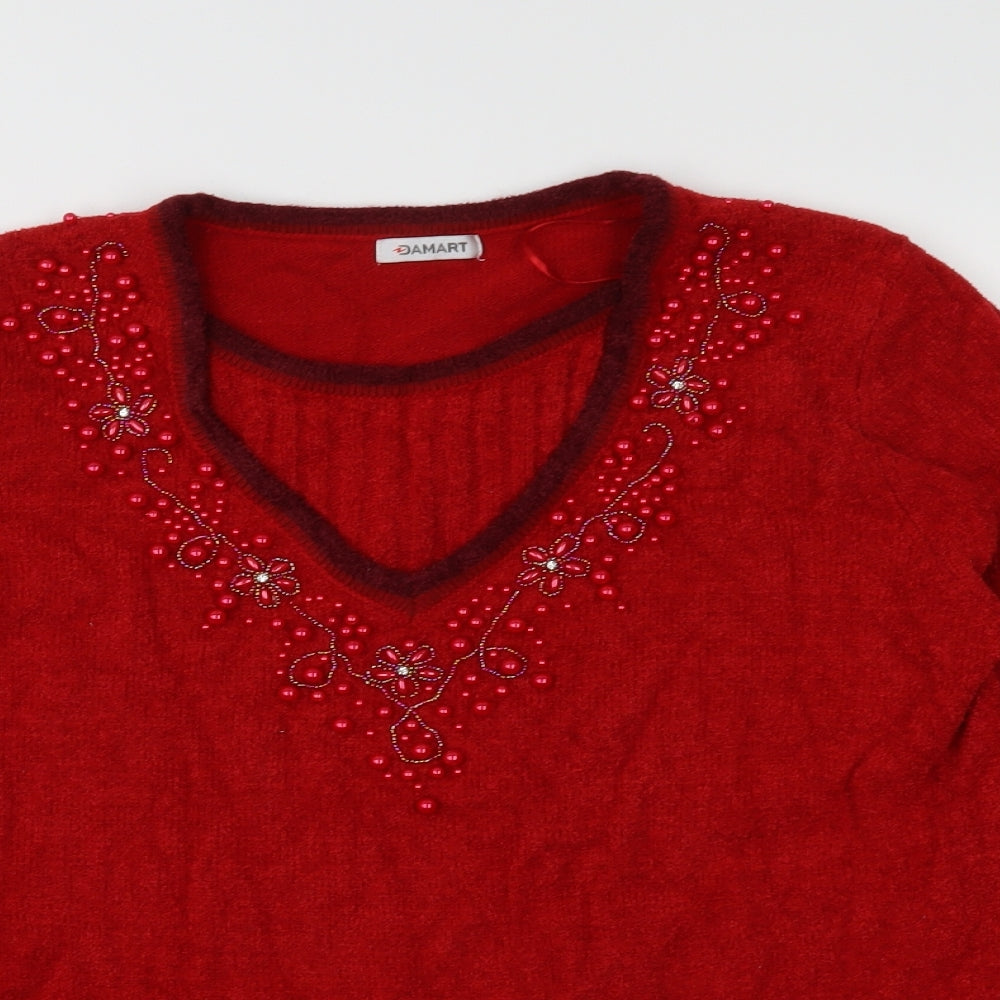 Damart Womens Red  Knit Pullover Jumper Size 14