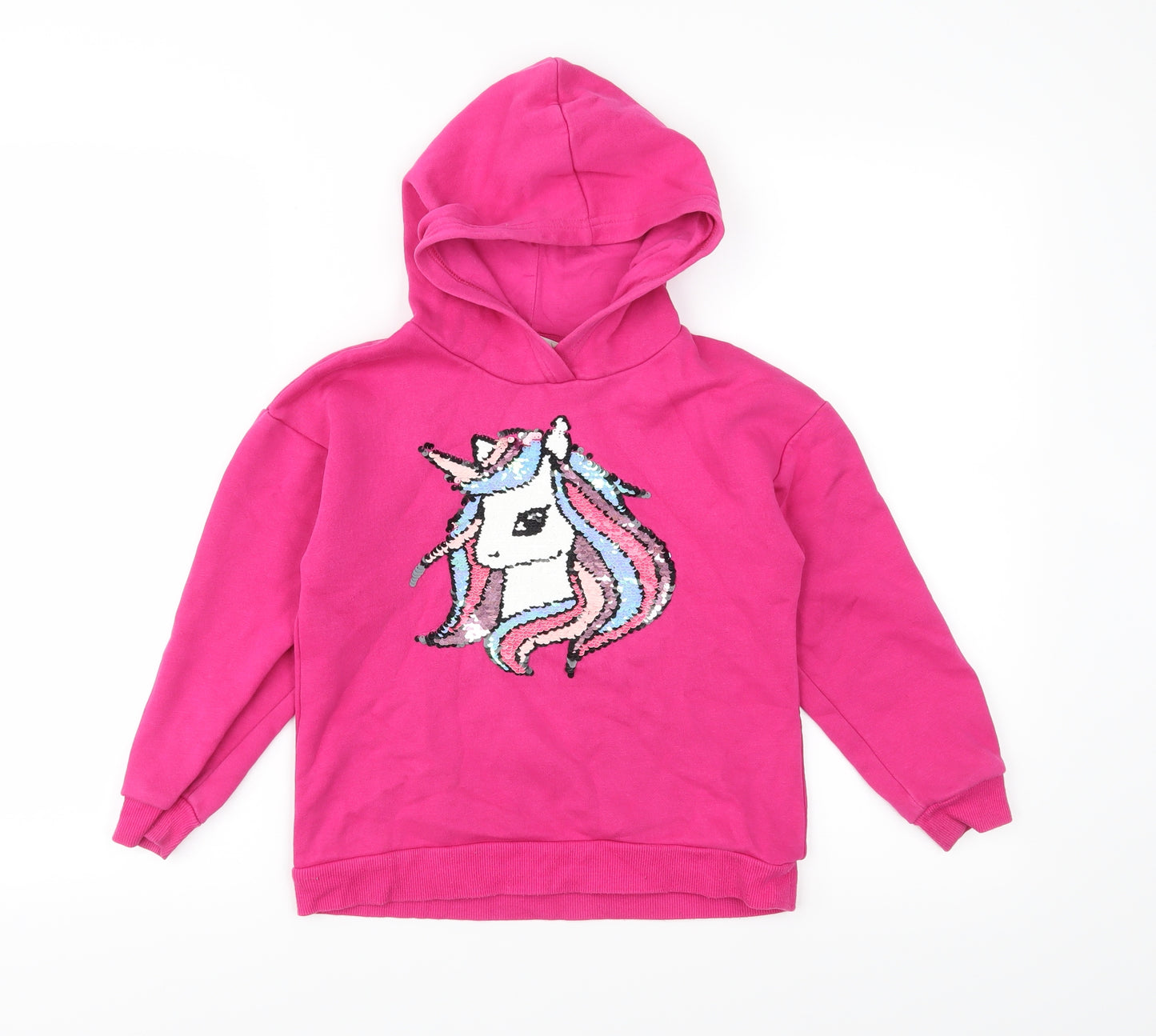 H&M Girls Pink  Jersey Pullover Hoodie Size 6-7 Years  - Unicorn