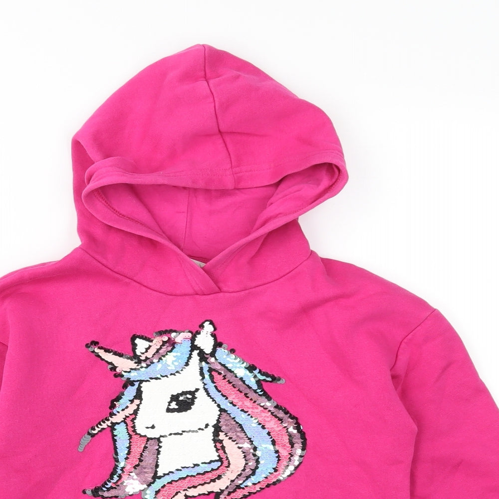 H&M Girls Pink  Jersey Pullover Hoodie Size 6-7 Years  - Unicorn