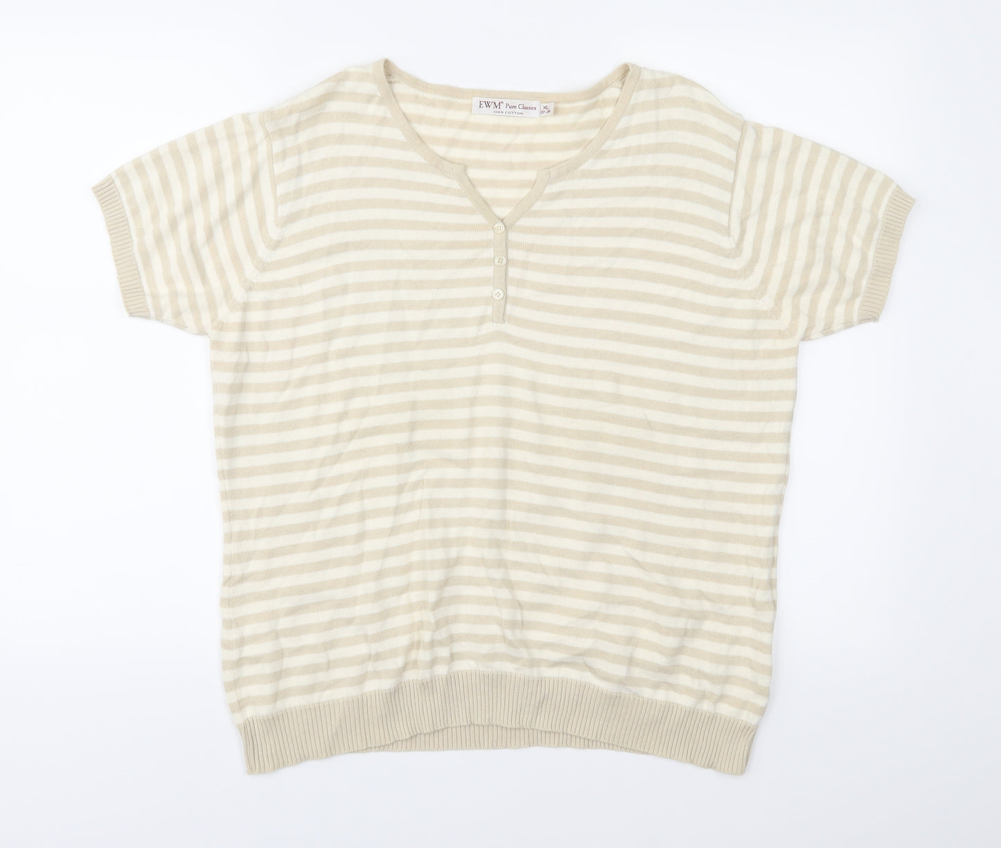 EWM Womens Beige Striped Knit Pullover Jumper Size XL