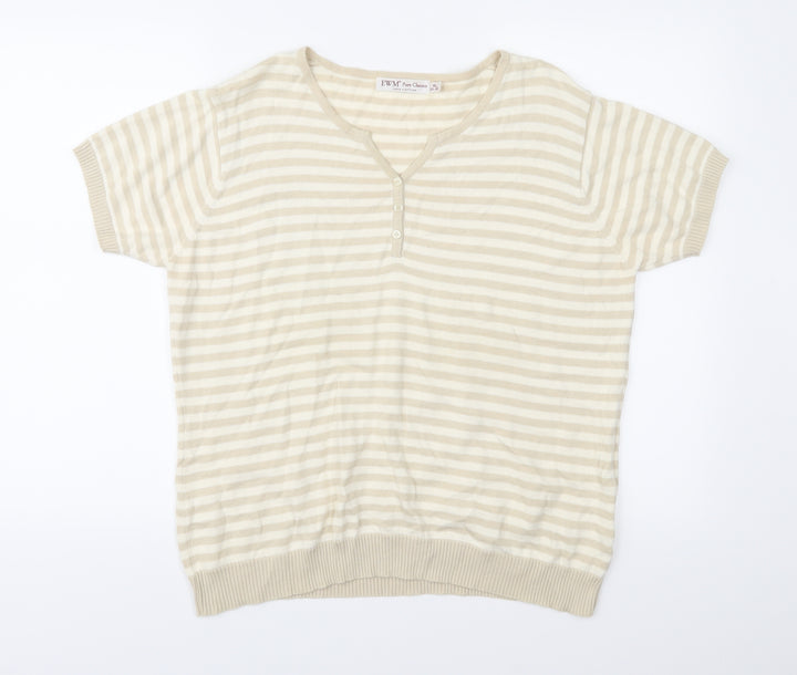 EWM Womens Beige Striped Knit Pullover Jumper Size XL