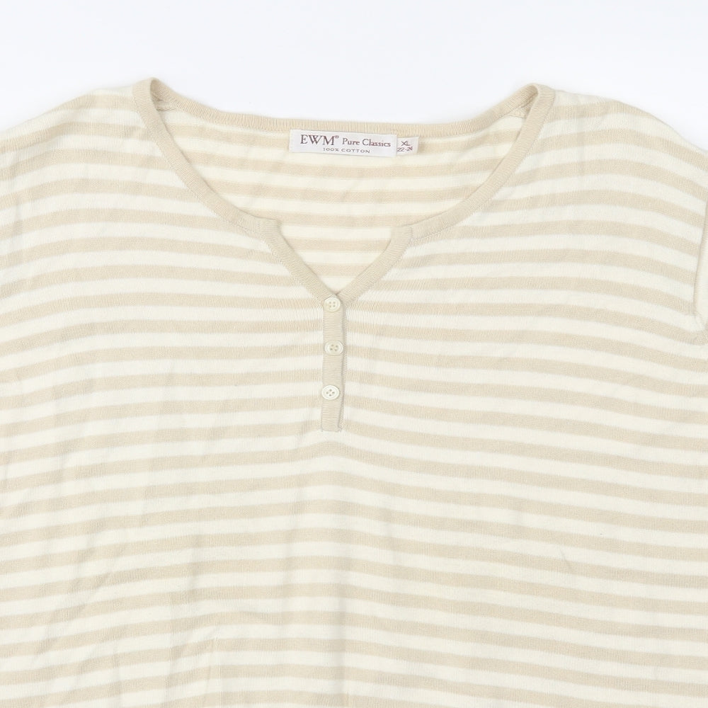 EWM Womens Beige Striped Knit Pullover Jumper Size XL
